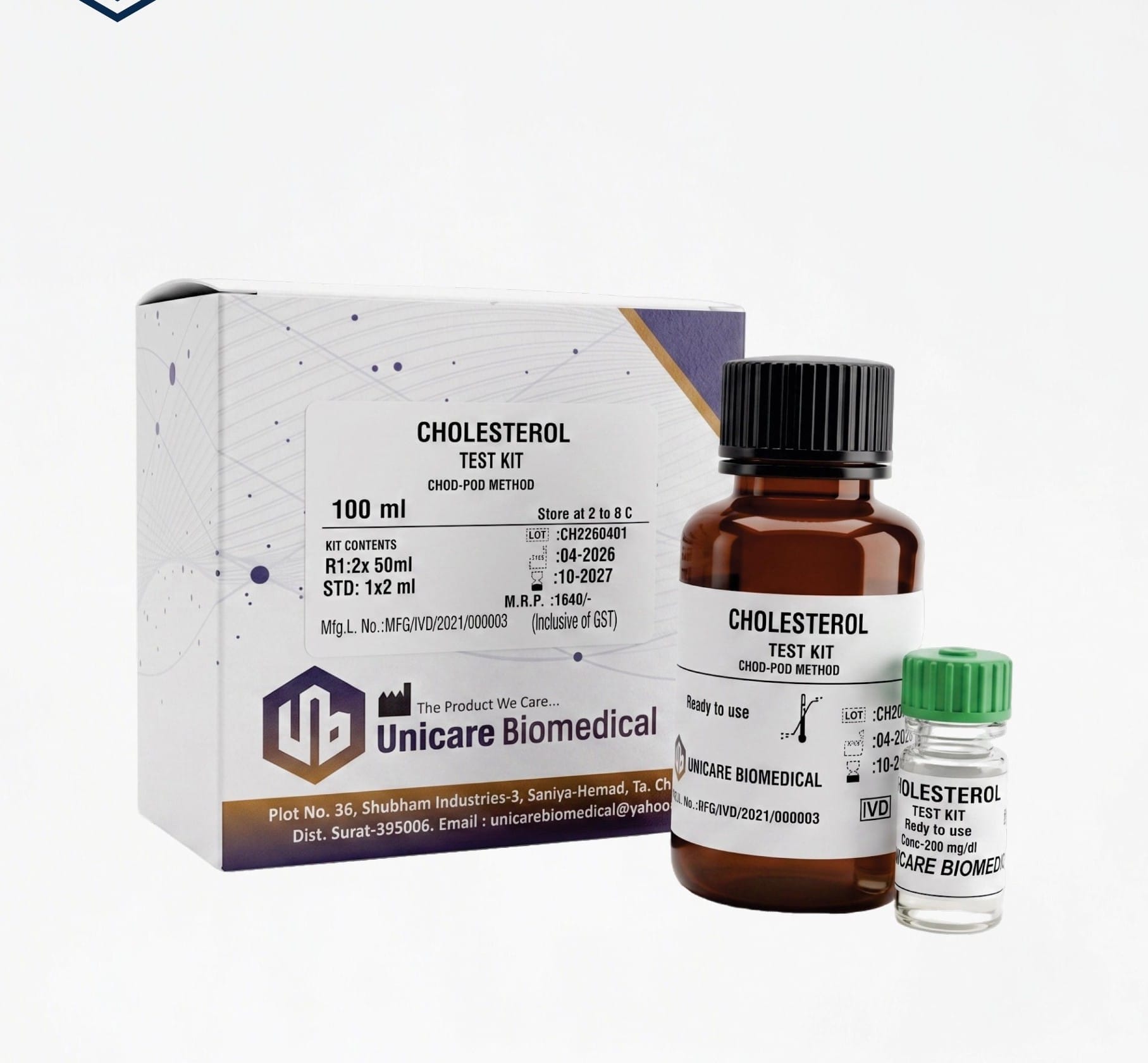 Cholesterol Test Kit by Unicare Biomedical for clinical chemistry kits in Surat Gujarat India