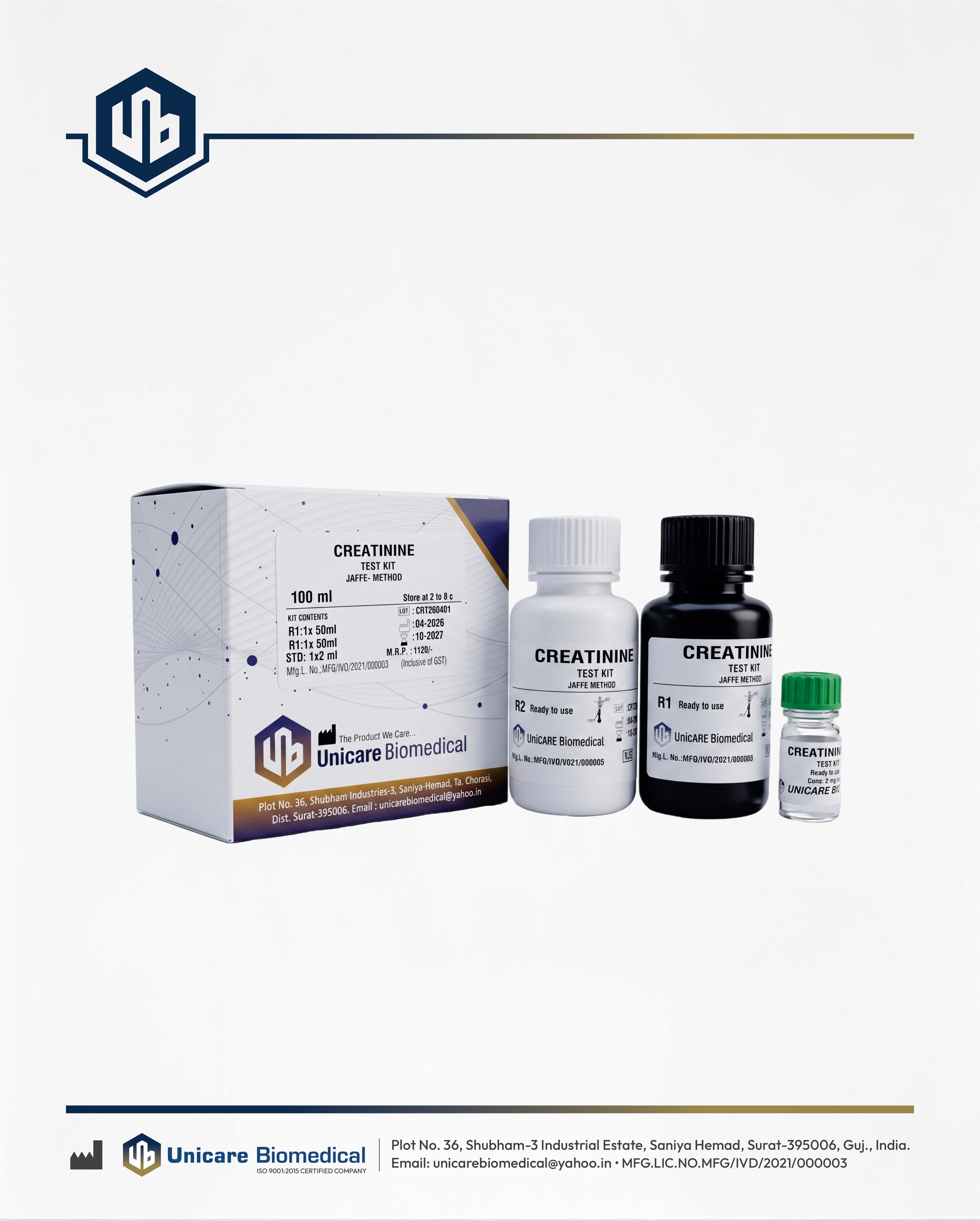 Creatinine Test Kit by Unicare Biomedical for clinical chemistry kits in Surat Gujarat India