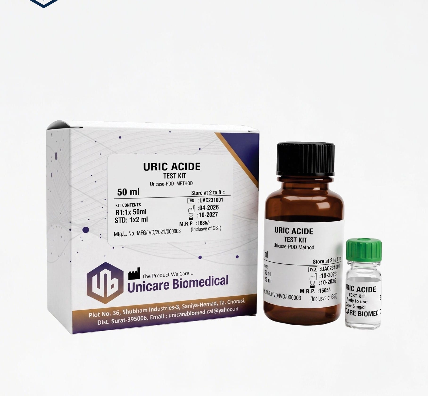 Uric Acid Test Kit by Unicare Biomedical for clinical chemistry kits in Surat Gujarat India